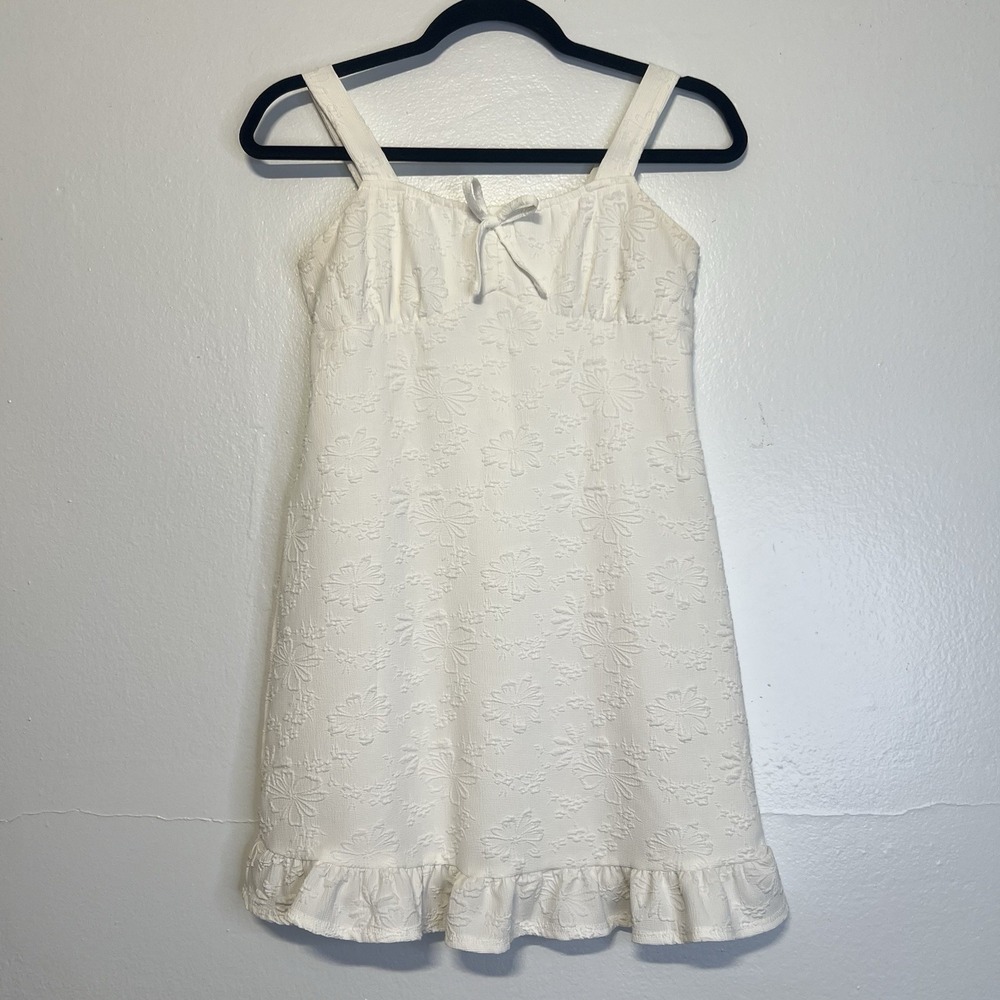Full Tilt Off White Milkmaid Mini Dress Sz L ( more like M) Ruffle Cottagecore